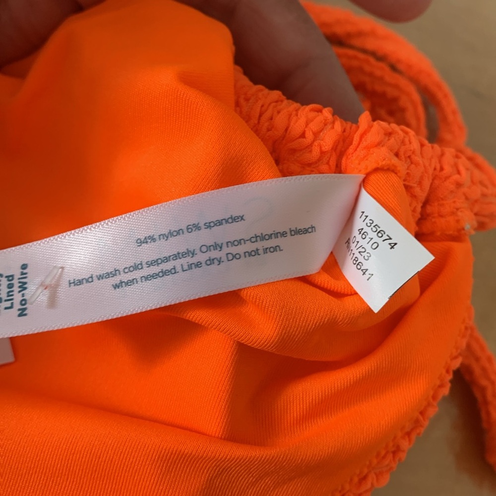 Cacique Swim Lane Bryant Plus Size 10 Neon Orange Crinkle String Bikini Hi Leg - Picture 9 of 13